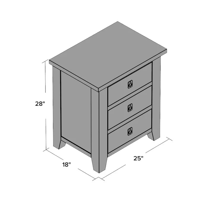 Caruso 28'' Tall 3 - Drawer Solid Wood Nightstand in Dark Brown