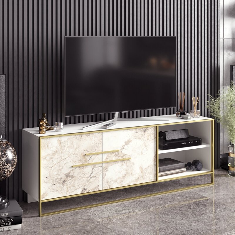 Caspian TV Stand for TVs up to 70" White Engineered Wood Frame