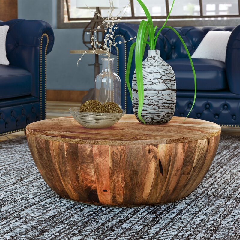 Cassius Solid Wood Drum Coffee Table Minimal Silhouette with a Rustic Design