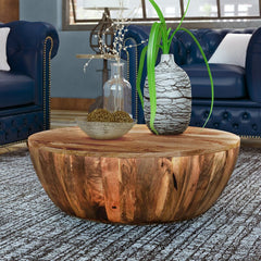 Cassius Solid Wood Drum Coffee Table Minimal Silhouette with a Rustic Design