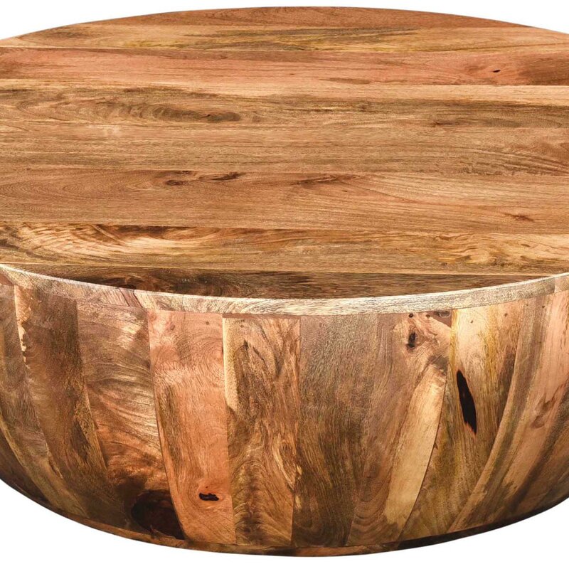 Cassius Solid Wood Drum Coffee Table Minimal Silhouette with a Rustic Design
