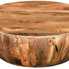 Cassius Solid Wood Drum Coffee Table Minimal Silhouette with a Rustic Design