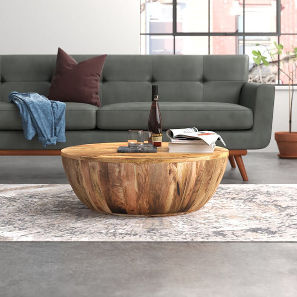 Solid Wood Drum Coffee Table Perfect for your Living Room or Den with Vintage Flair
