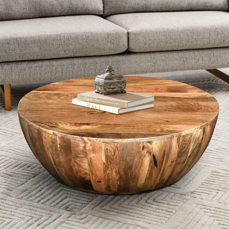 Cassius Solid Wood Drum Coffee Table Minimal Silhouette with a Rustic Design