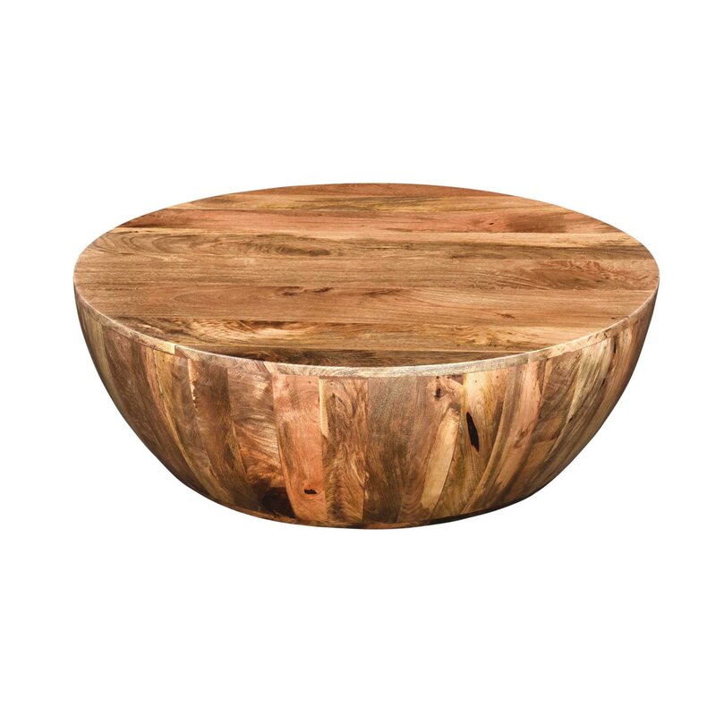 Cassius Solid Wood Drum Coffee Table Minimal Silhouette with a Rustic Design