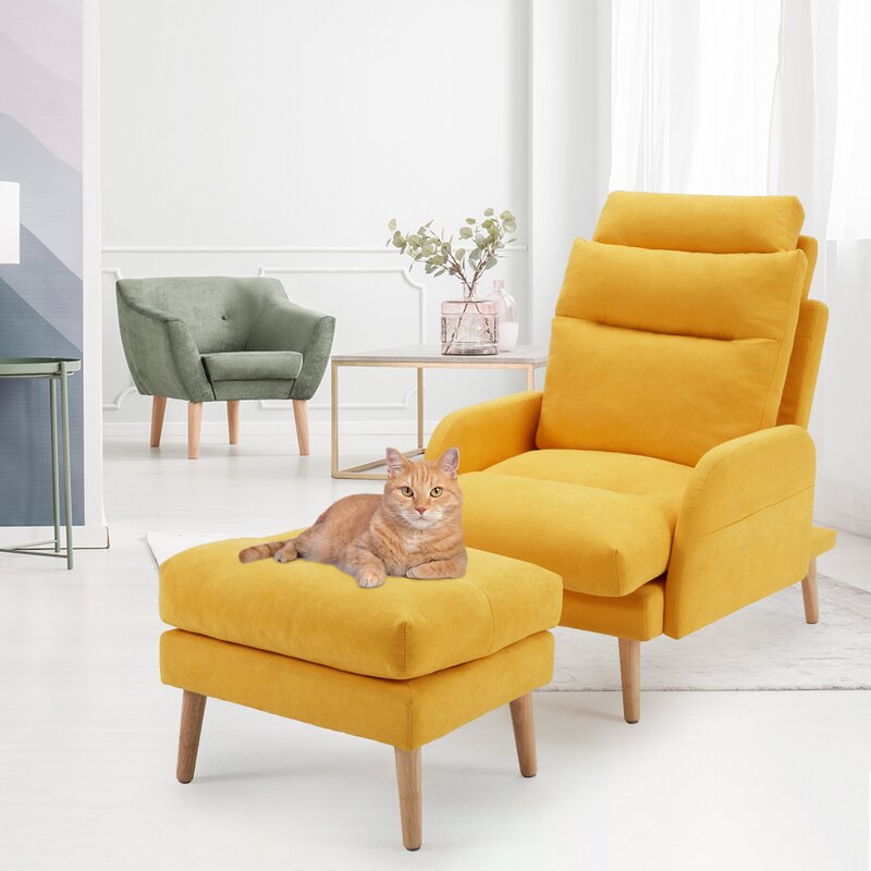 Yellow lounge chair and footstool sales