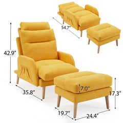 Yellow Linen 55.53'' Wide Tufted Linen Lounge Chair and Ottoman Adjustable Backrest Will Provide your Body with Sufficient and Comfortable Space