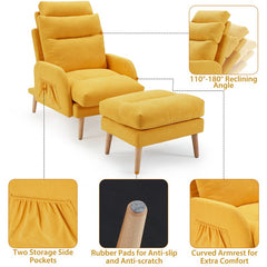 Yellow Linen 55.53'' Wide Tufted Linen Lounge Chair and Ottoman Adjustable Backrest Will Provide your Body with Sufficient and Comfortable Space