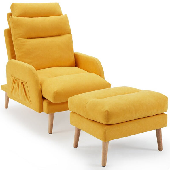 Yellow Linen 55.53'' Wide Tufted Linen Lounge Chair and Ottoman Adjustable Backrest Will Provide your Body with Sufficient and Comfortable Space