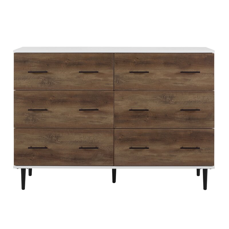 White Rustic Oak Catt 52'' Wide 6 Drawer Sideboard