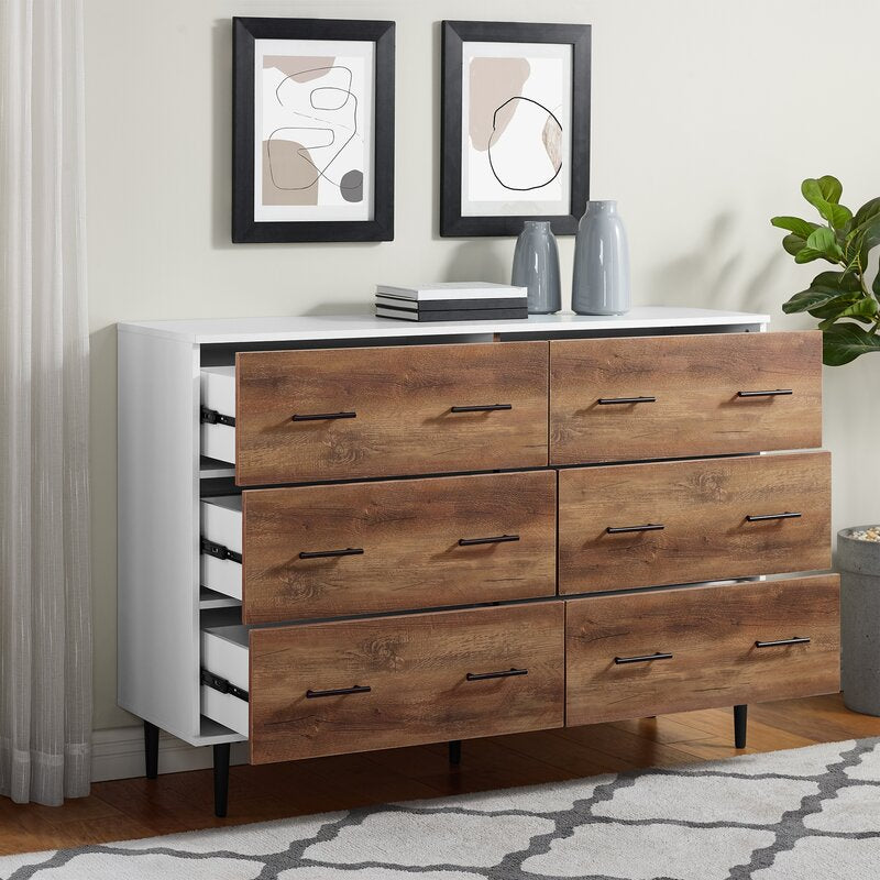 White Rustic Oak Catt 52'' Wide 6 Drawer Sideboard