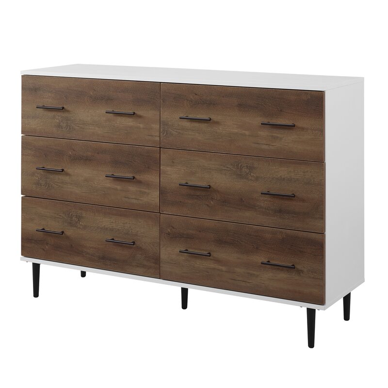 White Rustic Oak Catt 52'' Wide 6 Drawer Sideboard