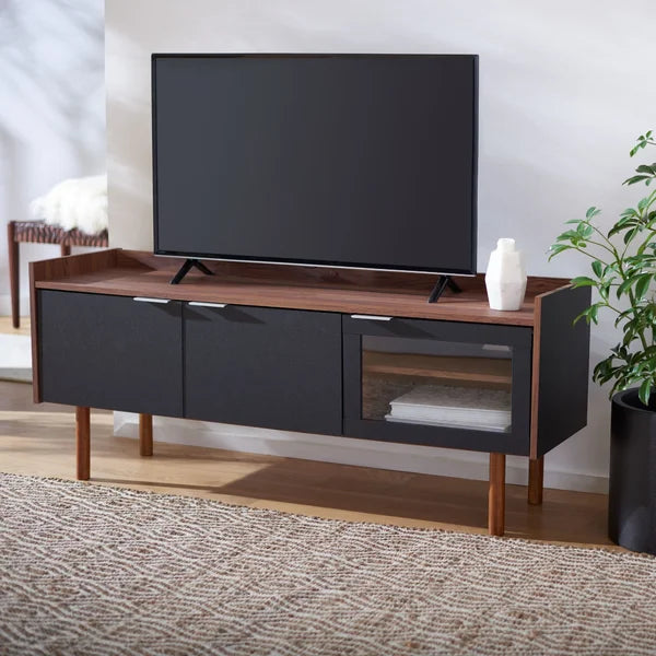 Walnut/Black Cayla TV Stand for TVs up to 60" Adjustable Shelves Provide Ample Storage