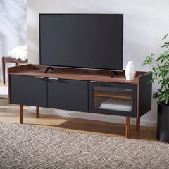 Walnut/Black Cayla TV Stand for TVs up to 60" Adjustable Shelves Provide Ample Storage