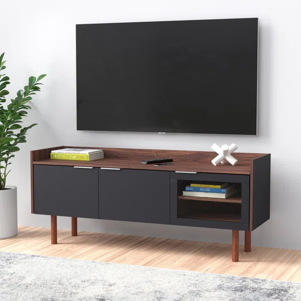 Walnut/Black Cayla TV Stand for TVs up to 60" Adjustable Shelves Provide Ample Storage