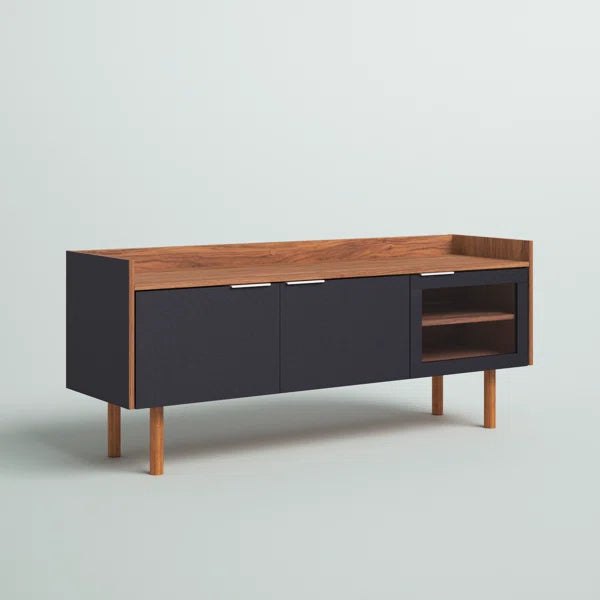 Walnut/Black Cayla TV Stand for TVs up to 60" Adjustable Shelves Provide Ample Storage