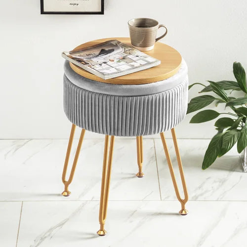 Light Gray Caylim 18'' Tall Vanity Stool Reveal an Engineered Wood Design