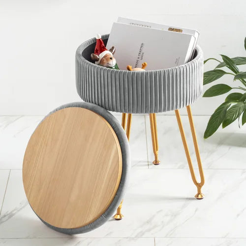 Light Gray Caylim 18'' Tall Vanity Stool Reveal an Engineered Wood Design