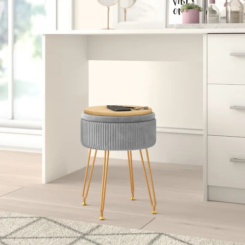 Light Gray Caylim 18'' Tall Vanity Stool Reveal an Engineered Wood Design