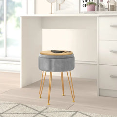 Light Gray Caylim 18'' Tall Vanity Stool Reveal an Engineered Wood Design