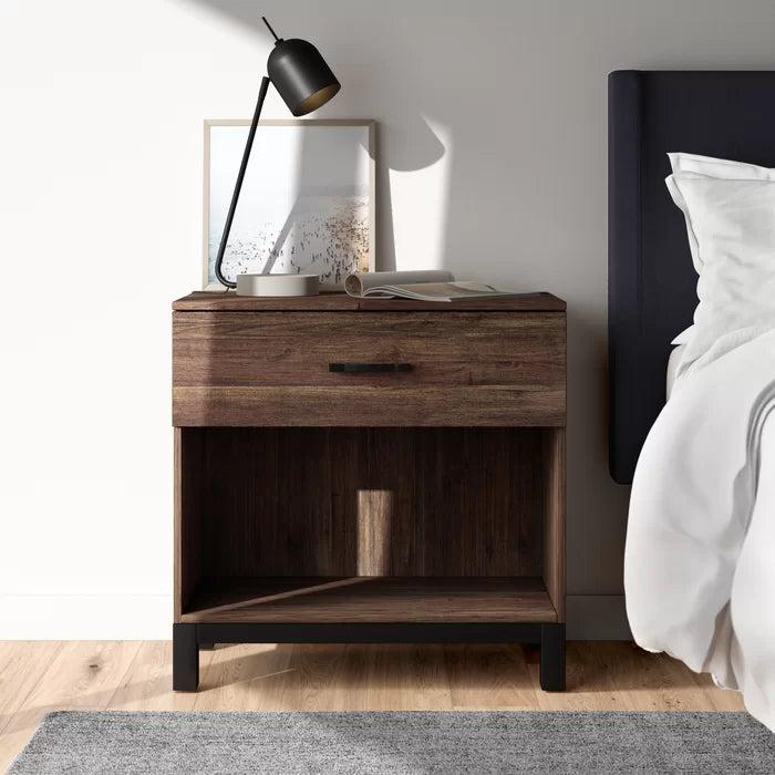 Cedric 28'' Tall 1 - Drawer Nightstand in Rustic/Black