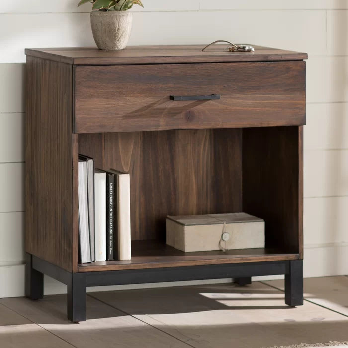 Cedric 28'' Tall 1 - Drawer Nightstand in Rustic/Black