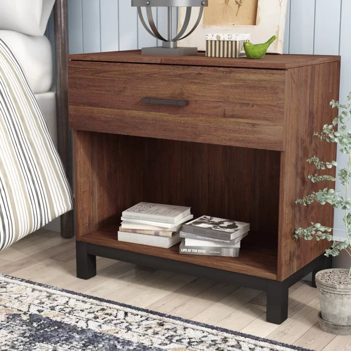 Cedric 28'' Tall 1 - Drawer Nightstand in Rustic/Black
