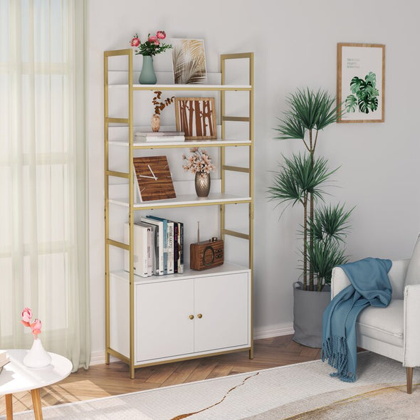 White/Gold 70.8'' H x 31.1'' W Bookcase 3-Tier Open Shelves Perfect Choice for you to Decorate your Home or Display Some Artistic Items