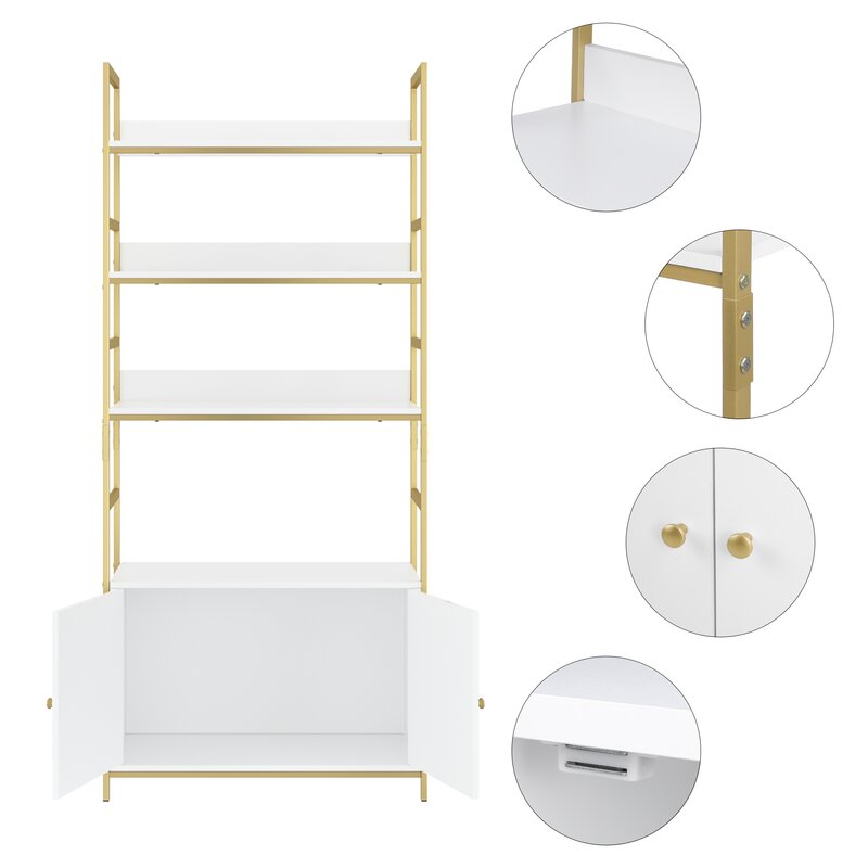 White/Gold 70.8'' H x 31.1'' W Bookcase 3-Tier Open Shelves Perfect Choice for you to Decorate your Home or Display Some Artistic Items