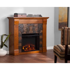 Antique Oak Ceonna 45.5'' W Electric Fireplace Give Your Living Room Space A Touch of Elegance