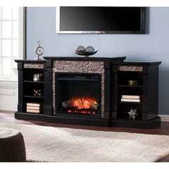 Satin Black/Black Ceonna 71.75'' W Electric Fireplace Glowing Faux Fire Logs Add Ambiance with Flickering LED Flames