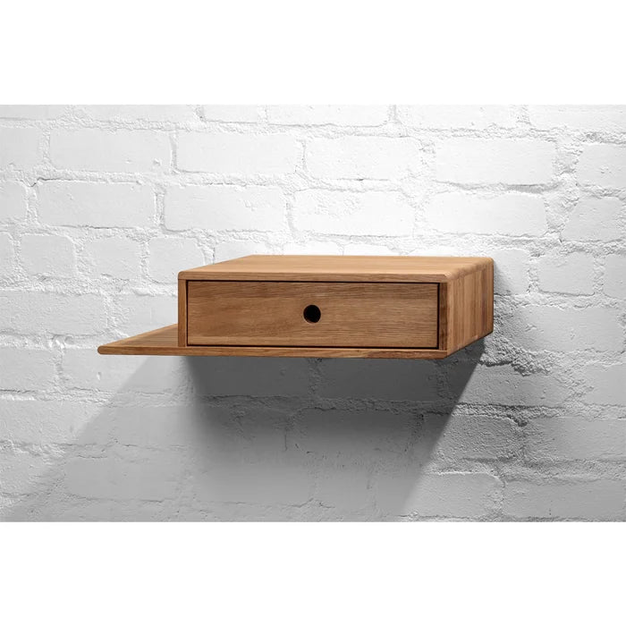 Solid Wood Oak Champa 5.91'' Tall 1 - Drawer Nightstand Modern Floating Cabinet Nightstand
