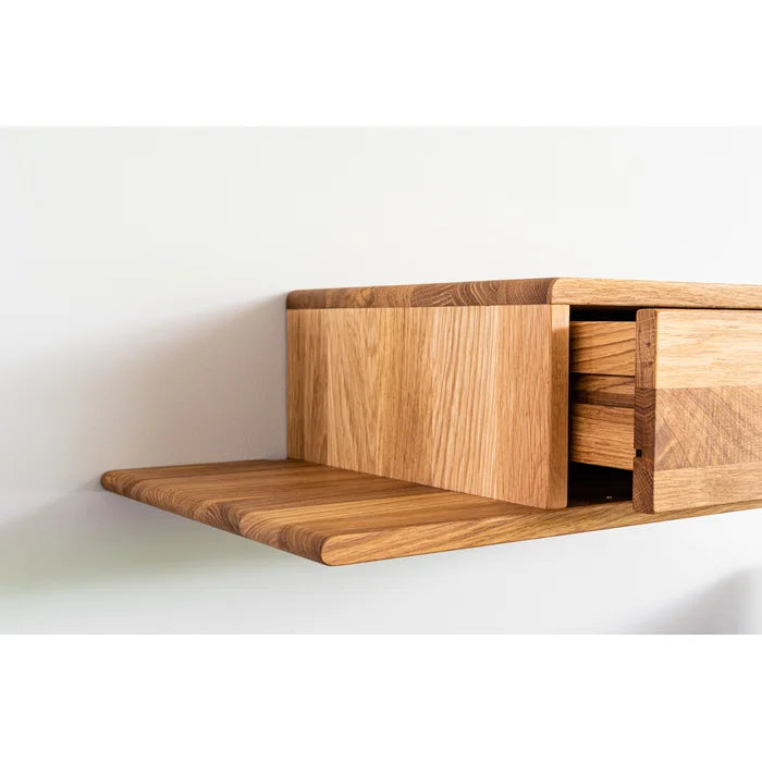 Solid Wood Oak Champa 5.91'' Tall 1 - Drawer Nightstand Modern Floating Cabinet Nightstand