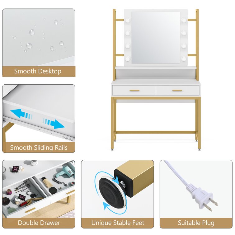 Gold Chandrika 35.43'' Wide Vanity with Mirror