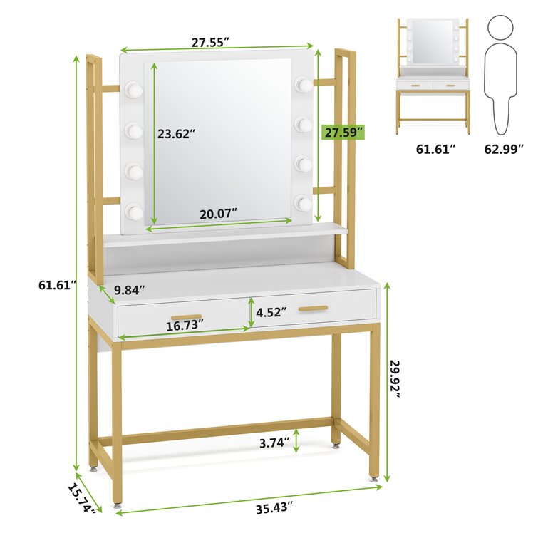 Gold Chandrika 35.43'' Wide Vanity with Mirror
