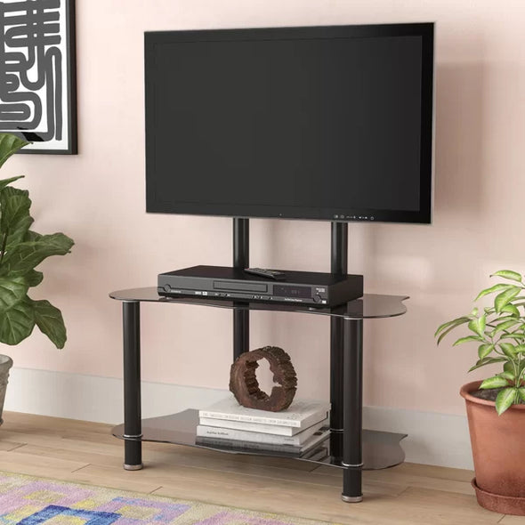 Black Multi Screen Floor Stand Mount for Screens with Shelving, Holds up to 75 Lb. lbs
