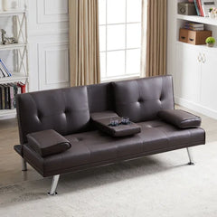 Charlee Twin 65.3'' Wide Faux Leather Tufted Back Convertible Sofa with Storage