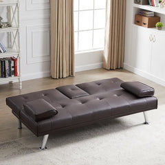Charlee Twin 65.3'' Wide Faux Leather Tufted Back Convertible Sofa with Storage