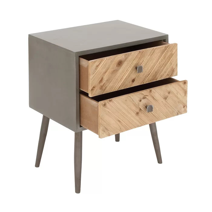 Charly 24'' Tall 2 - Drawer Solid Wood Nightstand in Gray/Yellow/Brown