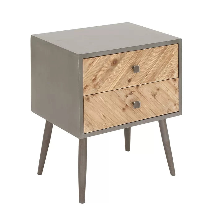 Charly 24'' Tall 2 - Drawer Solid Wood Nightstand in Gray/Yellow/Brown