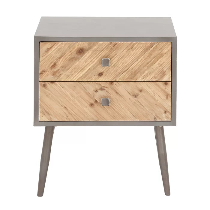 Charly 24'' Tall 2 - Drawer Solid Wood Nightstand in Gray/Yellow/Brown