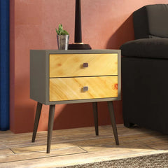 Charly 24'' Tall 2 - Drawer Solid Wood Nightstand in Gray/Yellow/Brown
