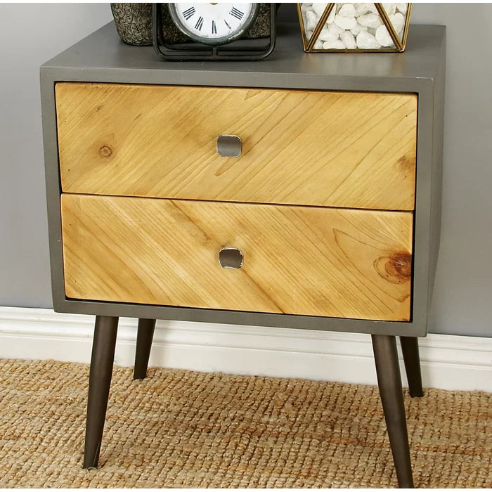 Charly 24'' Tall 2 - Drawer Solid Wood Nightstand in Gray/Yellow/Brown