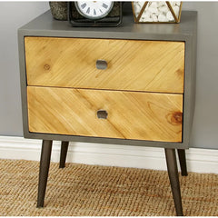 Charly 24'' Tall 2 - Drawer Solid Wood Nightstand in Gray/Yellow/Brown