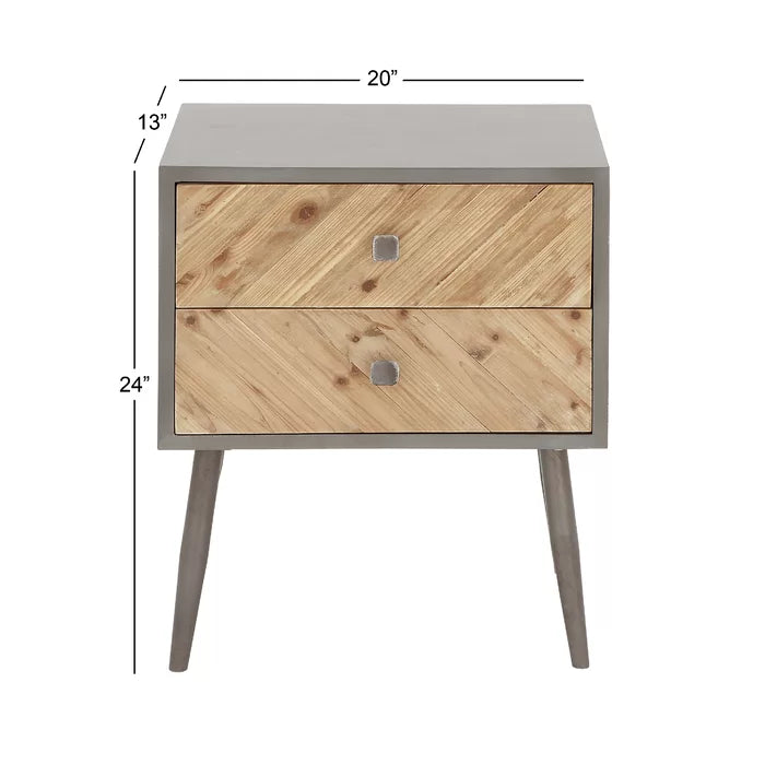 Charly 24'' Tall 2 - Drawer Solid Wood Nightstand in Gray/Yellow/Brown