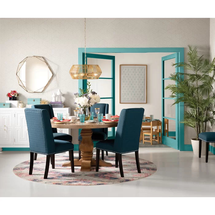 Cheatham 59.75'' Pine Solid Wood Pedestal Dining Table Features a Rustic Smoke Finish