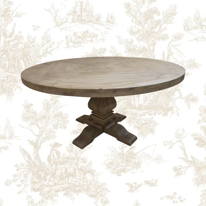 Cheatham 59.75'' Pine Solid Wood Pedestal Dining Table Features a Rustic Smoke Finish