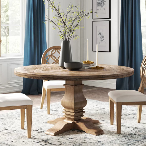 Cheatham 59.75'' Pine Solid Wood Pedestal Dining Table Features a Rustic Smoke Finish