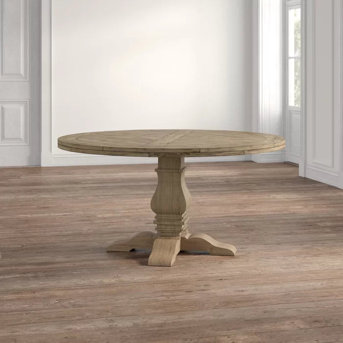Cheatham 59.75'' Pine Solid Wood Pedestal Dining Table Features a Rustic Smoke Finish