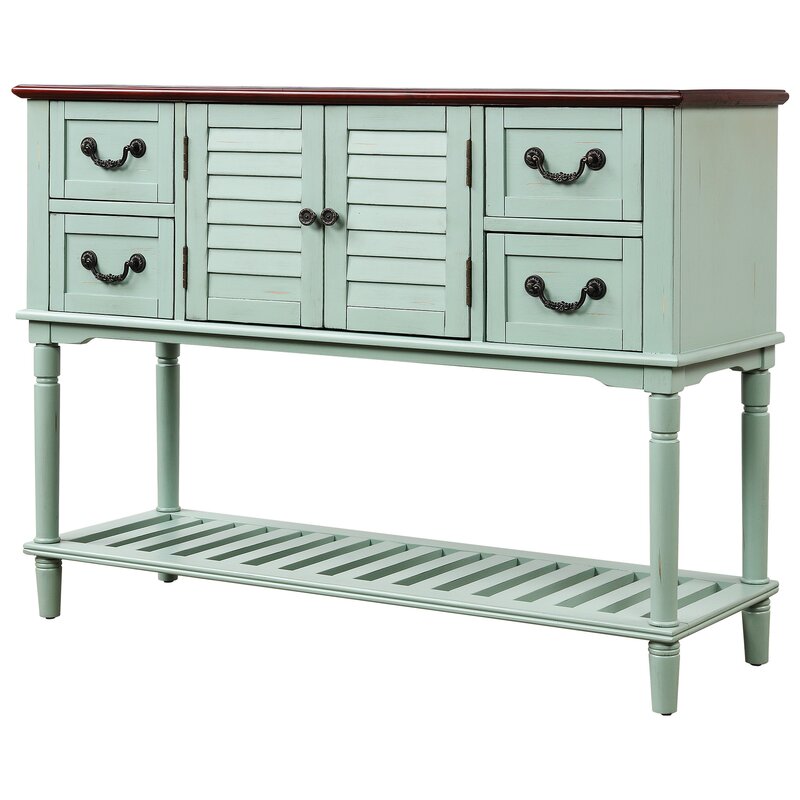 Green Chelan 45.3'' Wide 4 Drawer Pine Server Quick and Easy Assembly